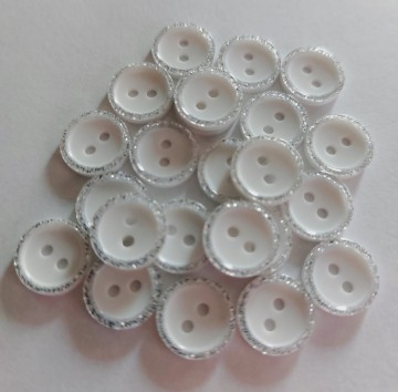 knop wit met glitterrand zilver