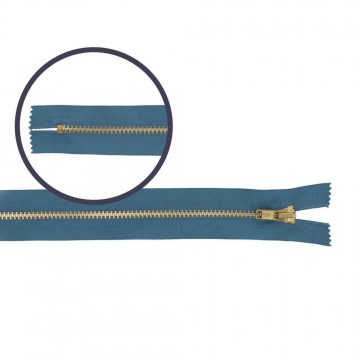 Broekrits metaal koper jeansblauw