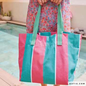 Canvasstof 8oz met turquoise en roze strepen 2218 32 02 katia g