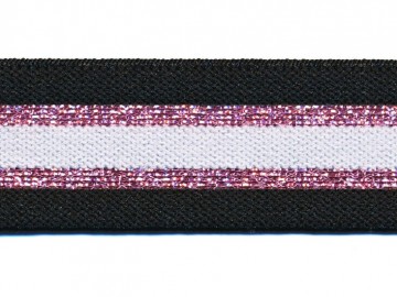 Elastiek 30mm lurex zwart roze wit