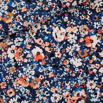 Flower joy m cotton canvas gabardine twill oceana blue 33s