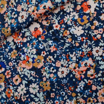 Flower joy m ecovero viscose rayon satin oceana blue 31s