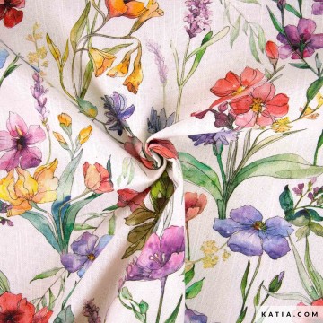 Gerecyclede canvasstof met bloemen multicolor poppy 2307 1 01 katia g