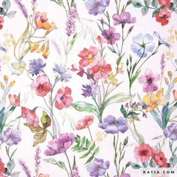 Gerecyclede canvasstof met bloemen multicolor poppy 2307 1 katia fhd