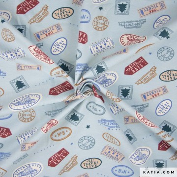 Jerseytricot stof train stamps Senza Limits