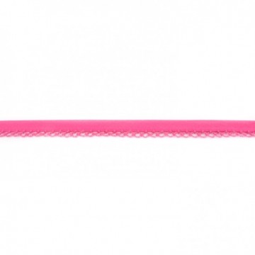 Katoen biaisband met kantje fuchsia
