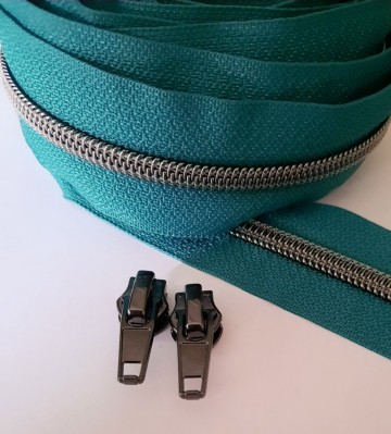 Rits donker turquoise gunmetal