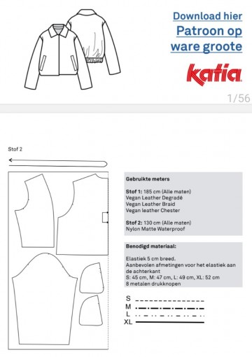 benodigde stof en fournituren jasje