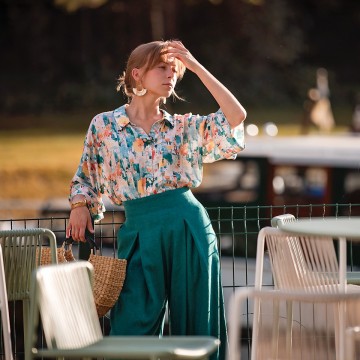 See you at six linen viscose blend teal green 038s