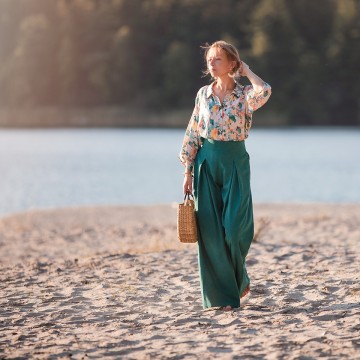 See you at six linen viscose blend teal green 047s