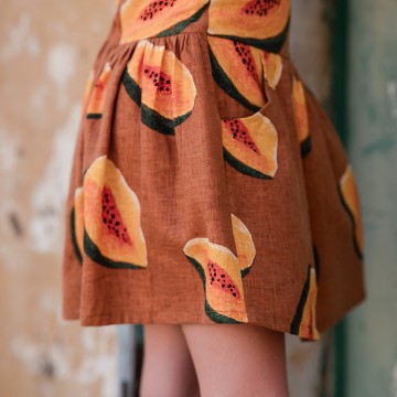 See you at six papayas l linen viscose blend glazed ginger brown 089s