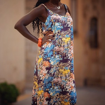 See you at six wild flowers l ecovero viscose rayon satin evening blue 41s