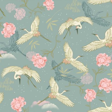 Tela de popelin estampado jade heron sakura 223