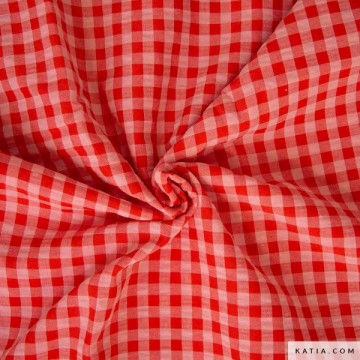 Tweekleurige ruitjesstof red pink vichy gingham little 2303 9 01 katia n