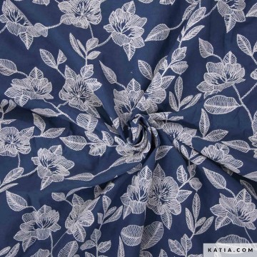 Voile stof in spijkerblauw met witte borduursels 2298 2 01 katia g